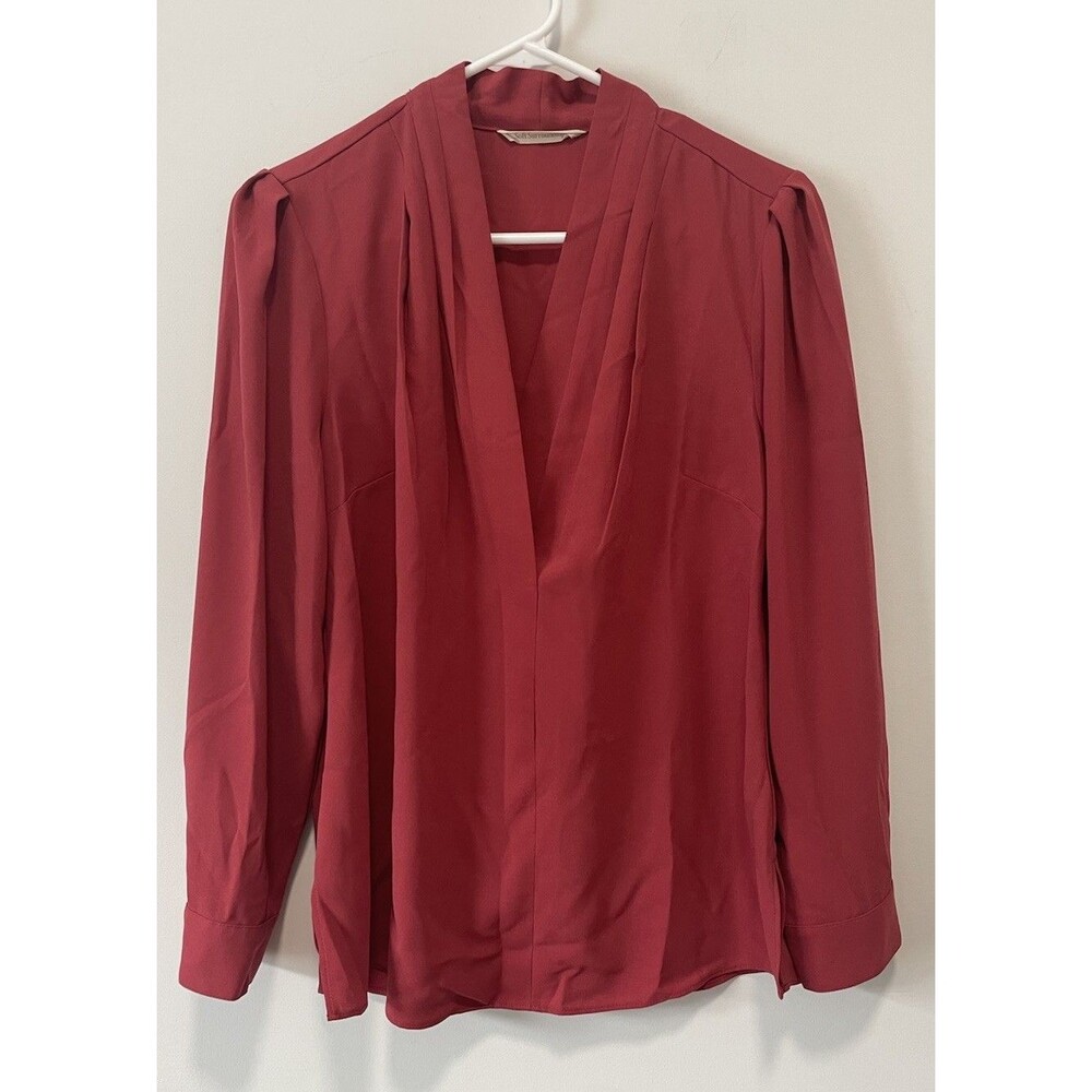Soft Surroundings Faux Wrap Line Blouse Top Red Office Business Petite Medium